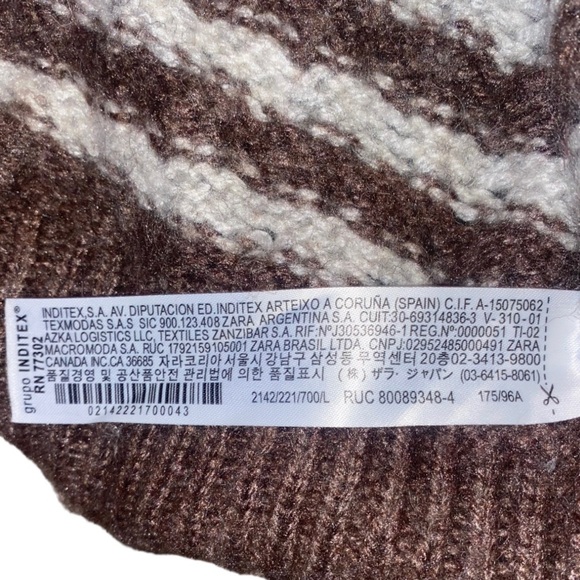 ZARA Brown and White Striped Oversized Slouchy Cozy Crewneck Knit Sweater Large - Picture 13 of 15